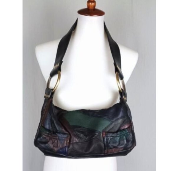 Great American Leather Works Purse Patchwork Hobo Bohemian Hippie 1970s Look New - Picture 3 of 10